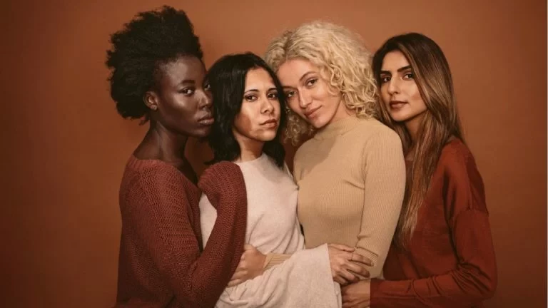 beautiful diverse women stood together